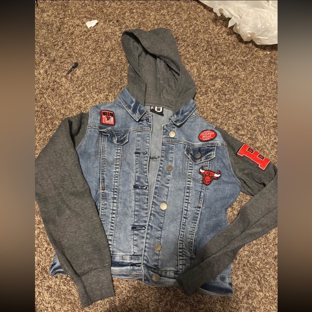 NBA Blue and Gray Jean Jacket with Patches